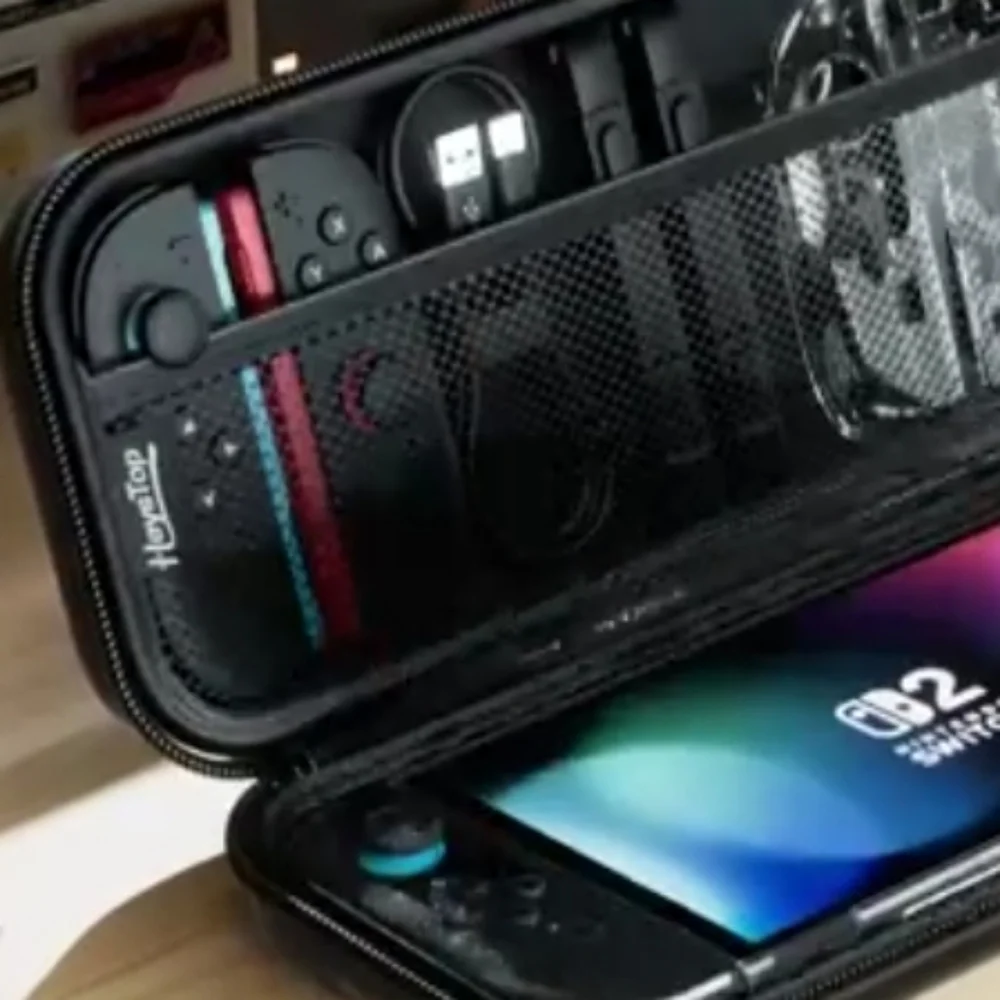 Portable Gaming Console Case with Red Accents